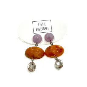 Marbled Pumpkin Rose & Faceted Silver Trinket Earrings