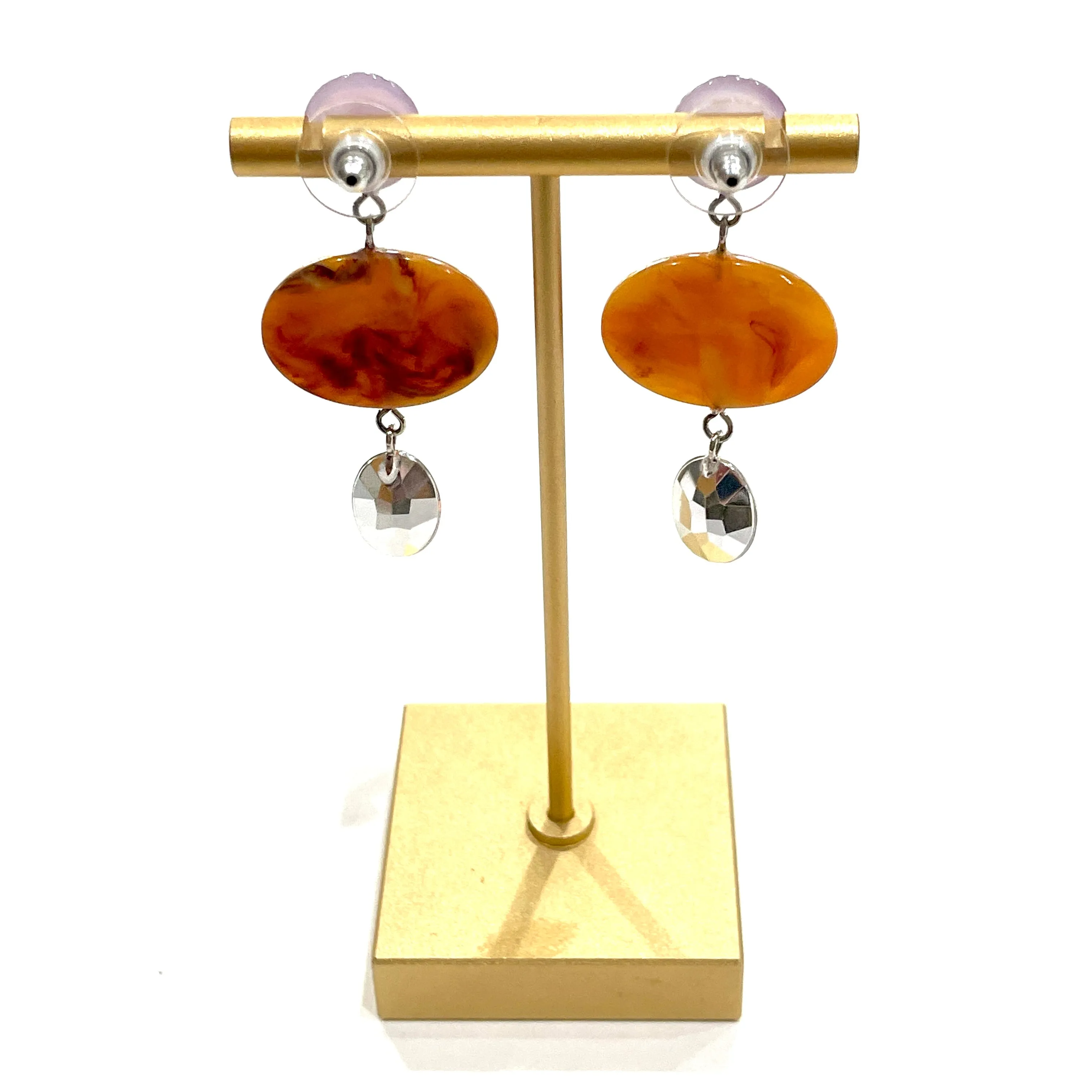 Marbled Pumpkin Rose & Faceted Silver Trinket Earrings