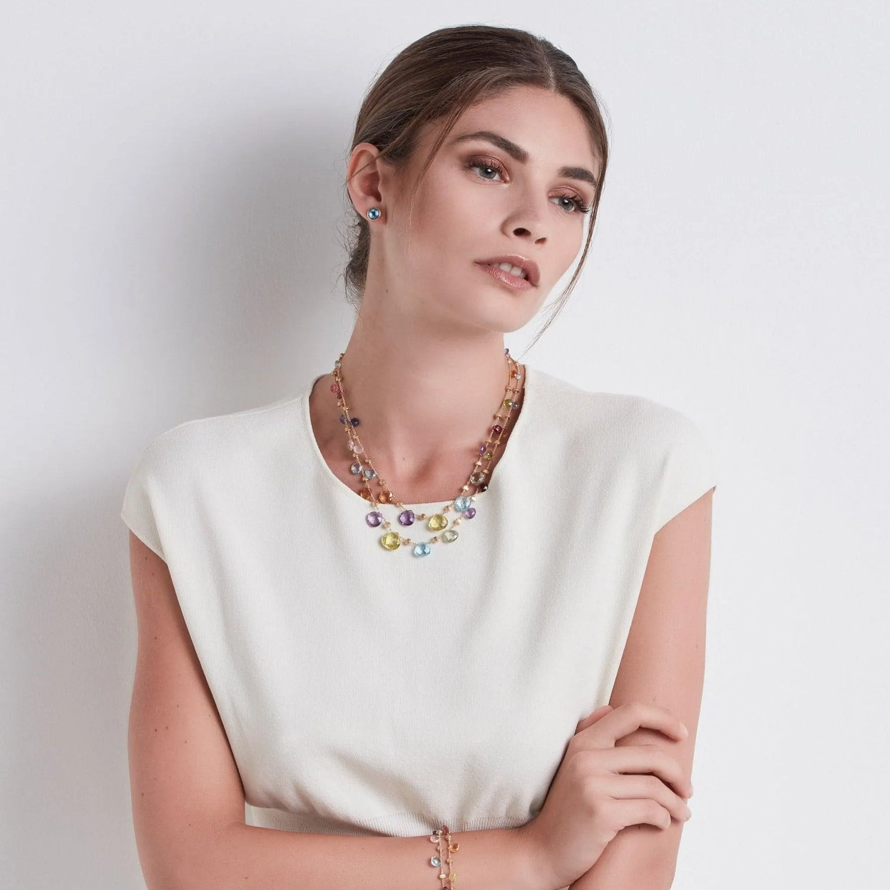 Marco Bicego Paradise 18k Gold Gemstone Necklace Double Wave