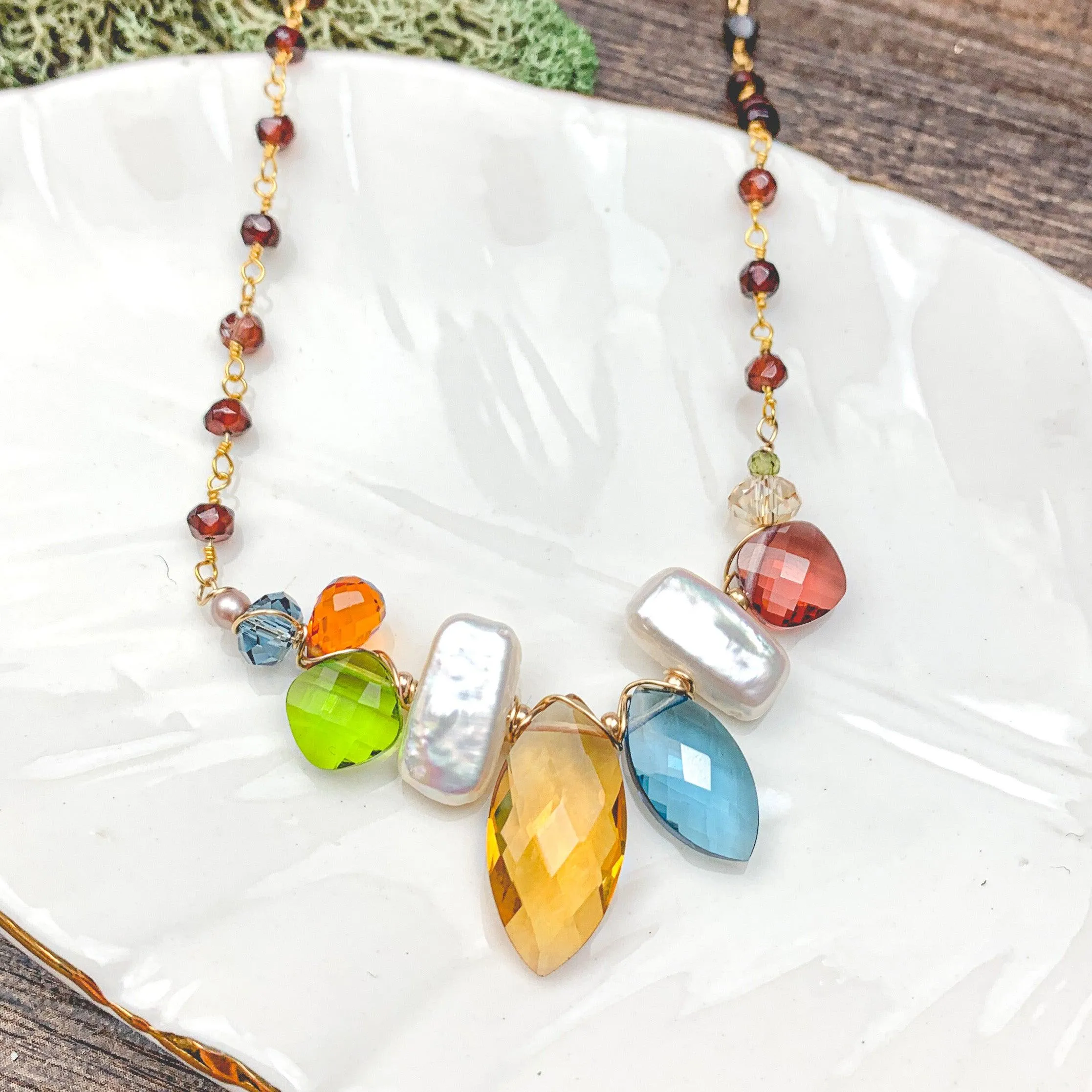 Marquee and Pearl Mixed Gem Necklace