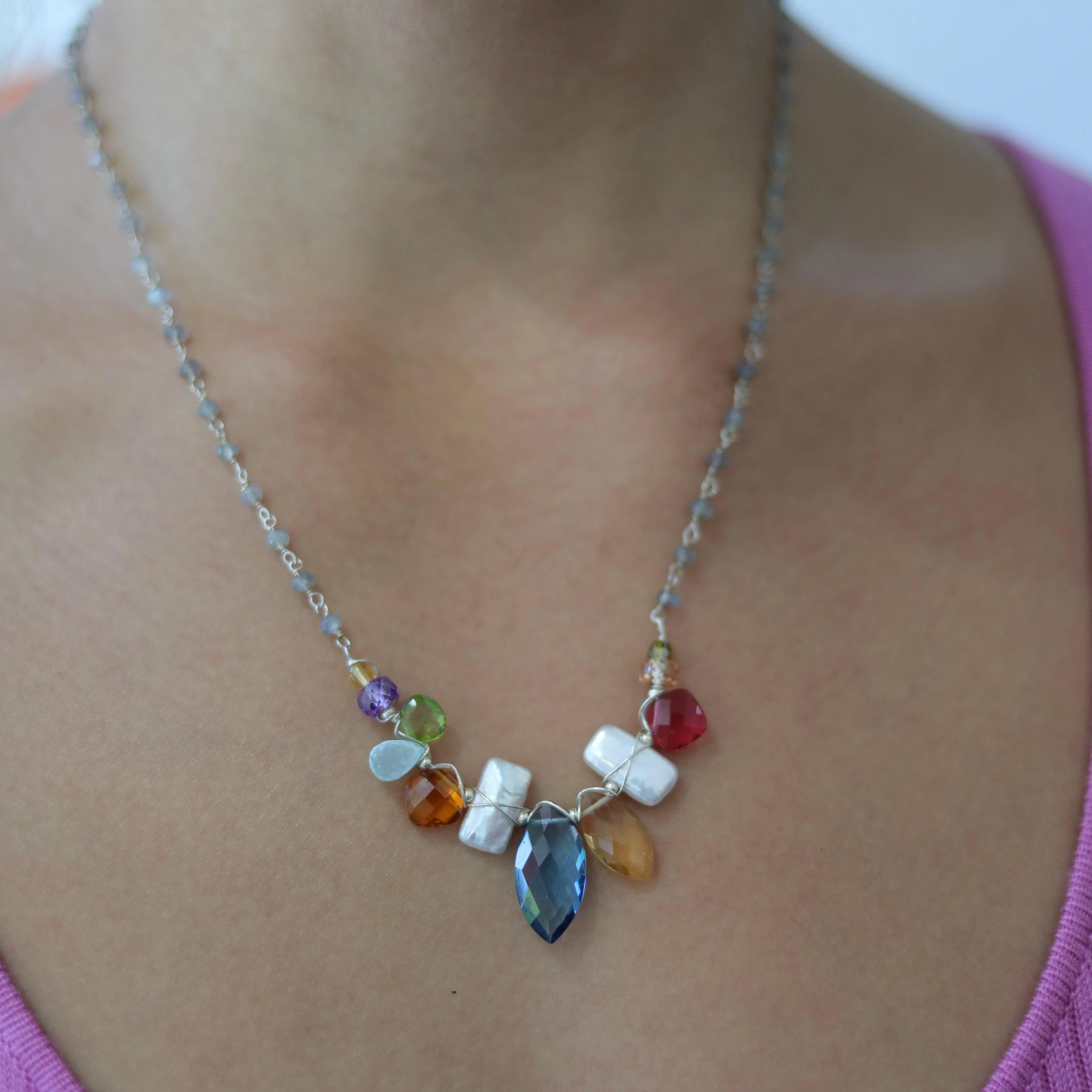 Marquee and Pearl Mixed Gem Necklace