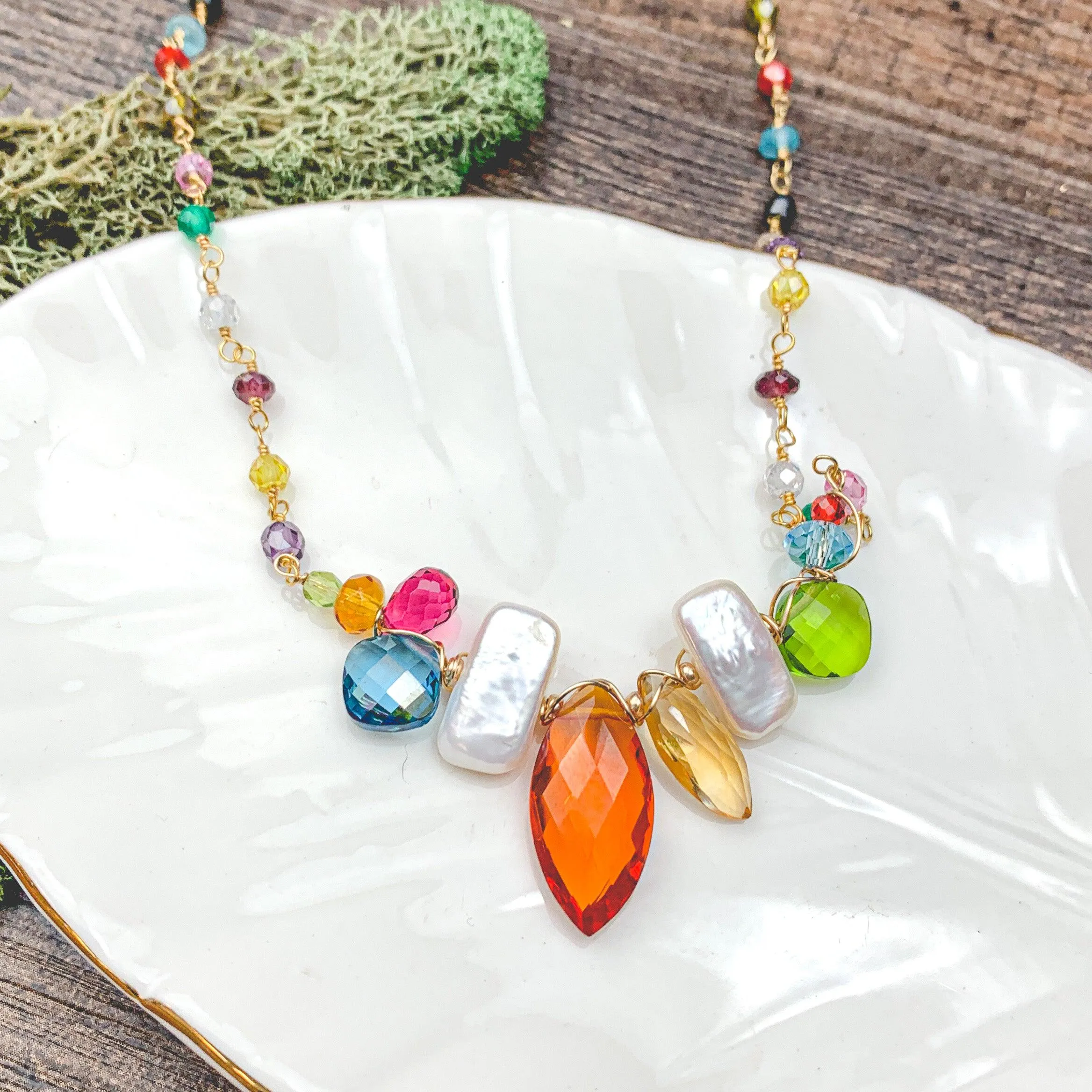 Marquee and Pearl Mixed Gem Necklace