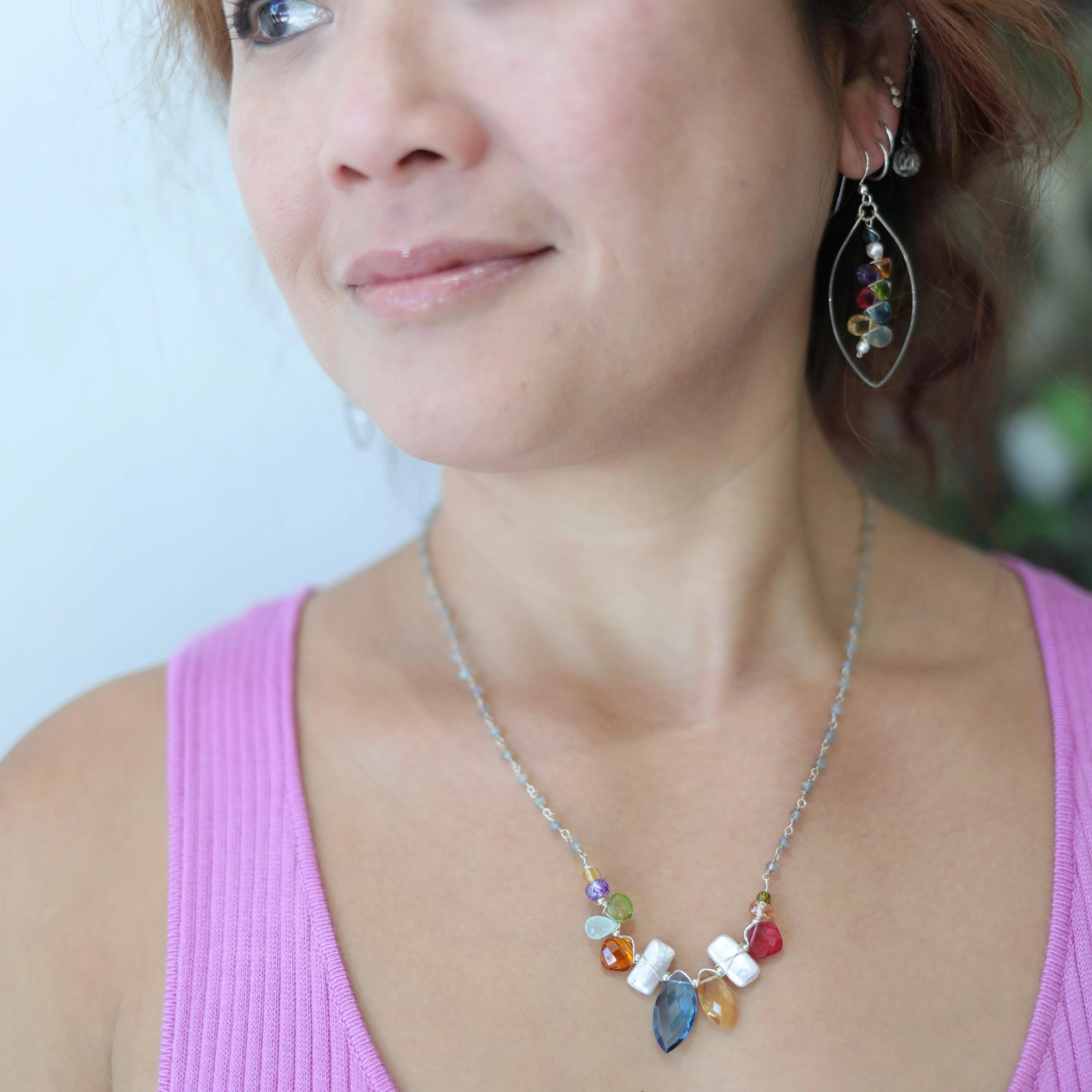 Marquee and Pearl Mixed Gem Necklace