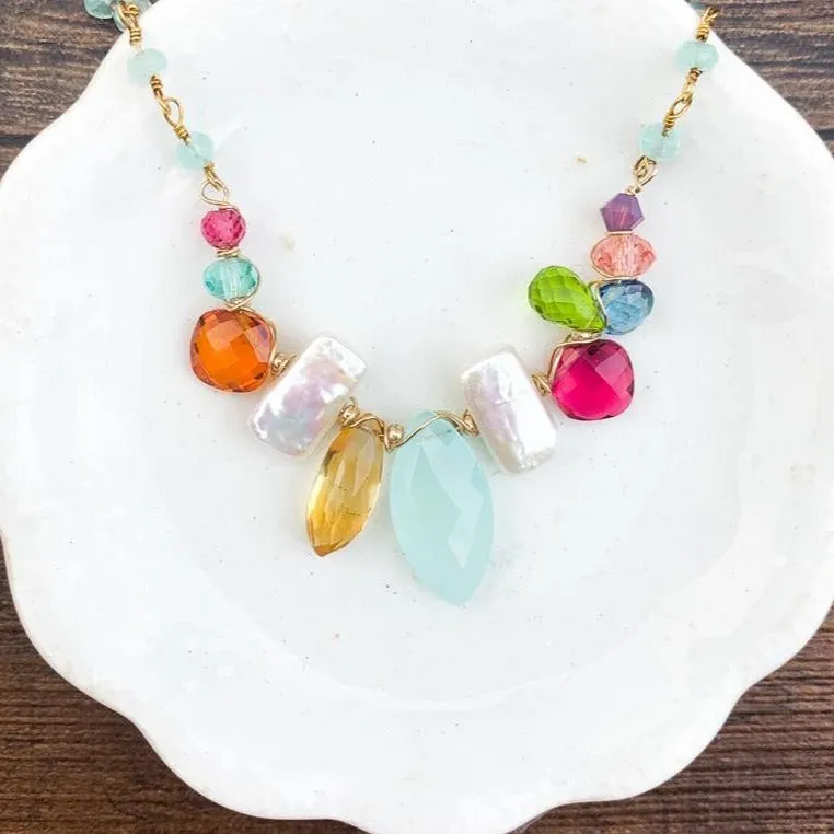 Marquee and Pearl Mixed Gem Necklace