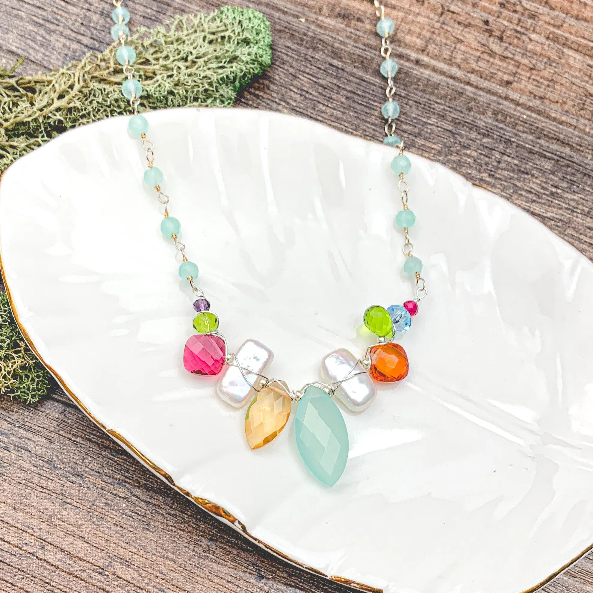 Marquee and Pearl Mixed Gem Necklace