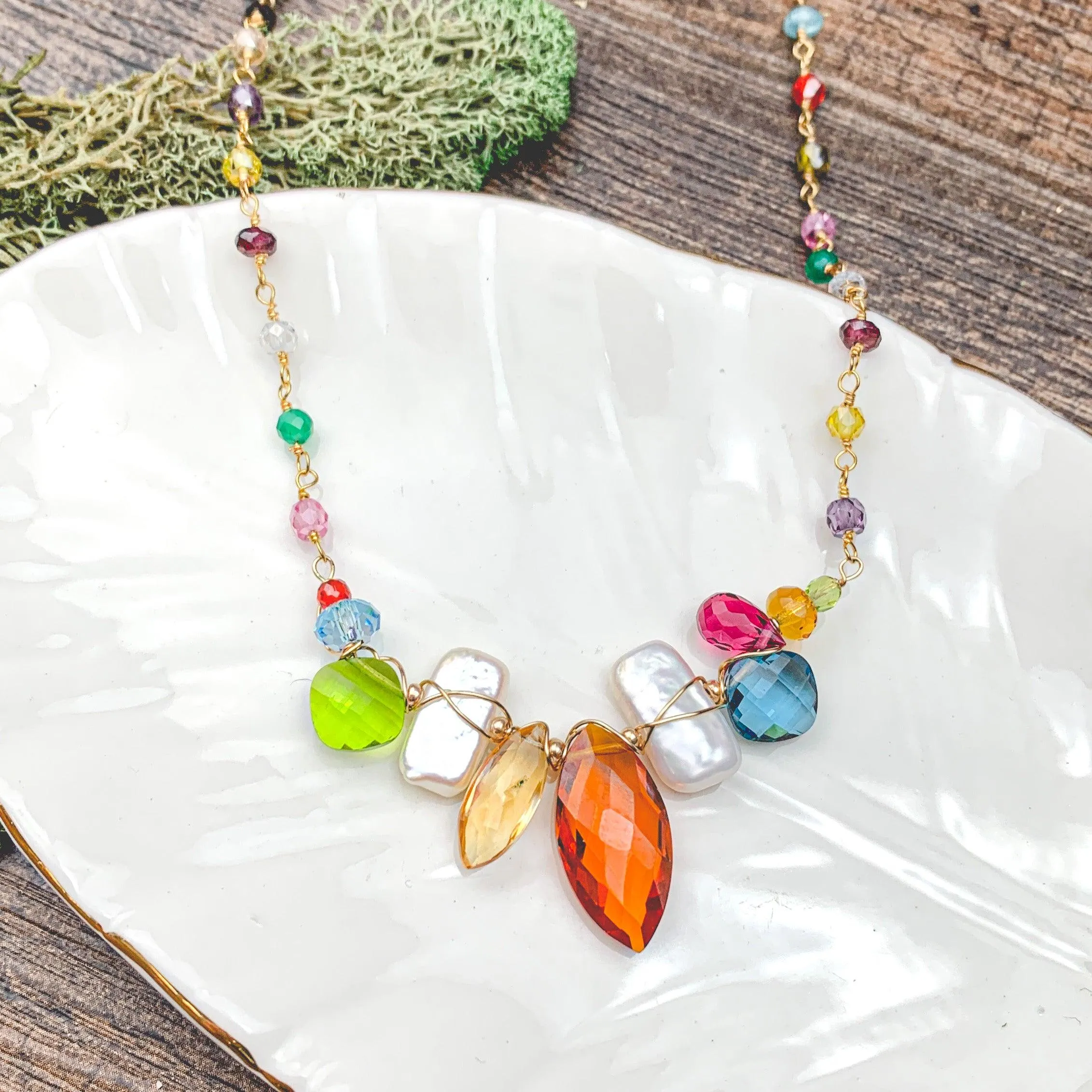 Marquee and Pearl Mixed Gem Necklace
