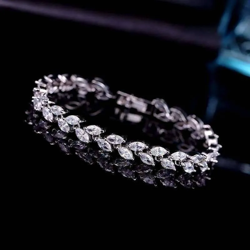 Marquise Leaf Swiss CZ Diamonds Tennis Bracelet for Women Special Occasion Holiday Birthday Bridal