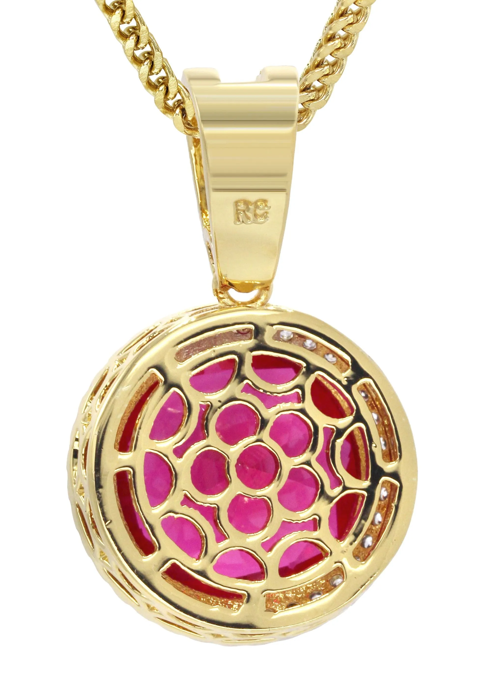 Mens Gold Plated Franco Chain & Ruby Pendant | Appx. 15.4 Grams