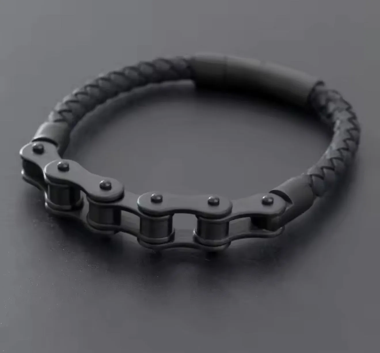 Mens Leather & Metal Bracelet