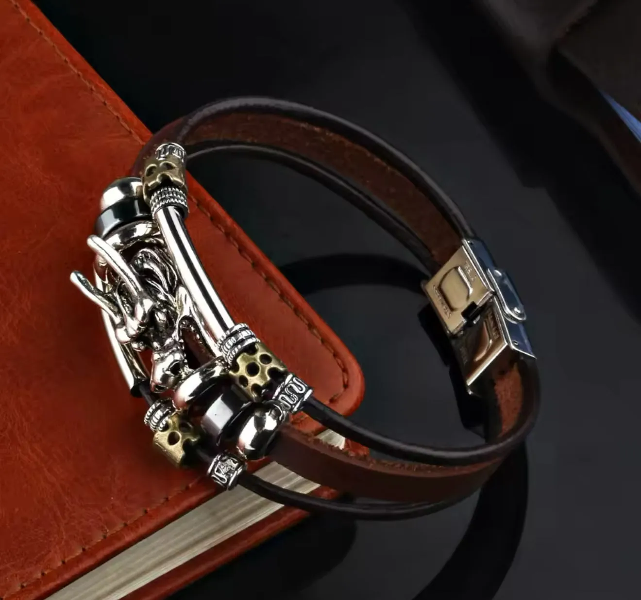 Mens Leather & Metal Bracelet