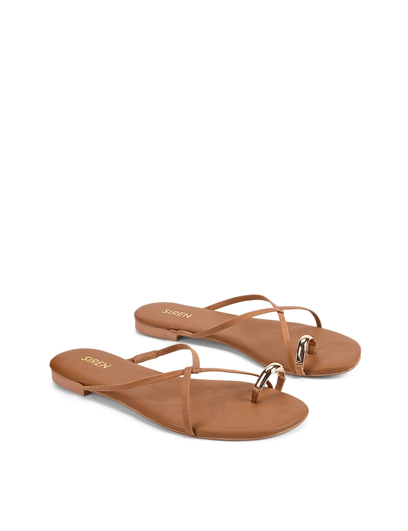 Mikki Flat Strappy Sandals - Tan Leather