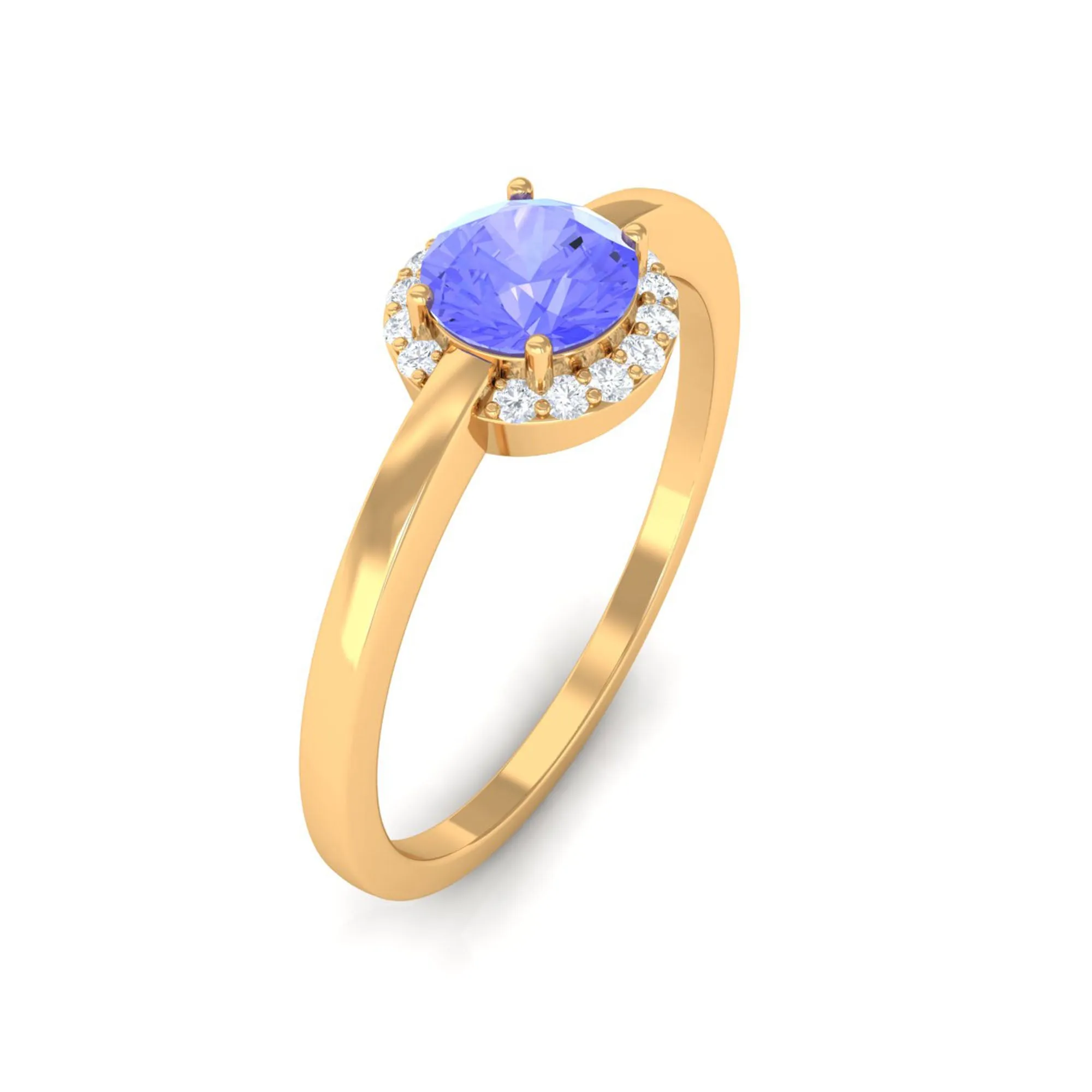 Minimal Round Tanzanite Engagement Ring with Diamond Halo
