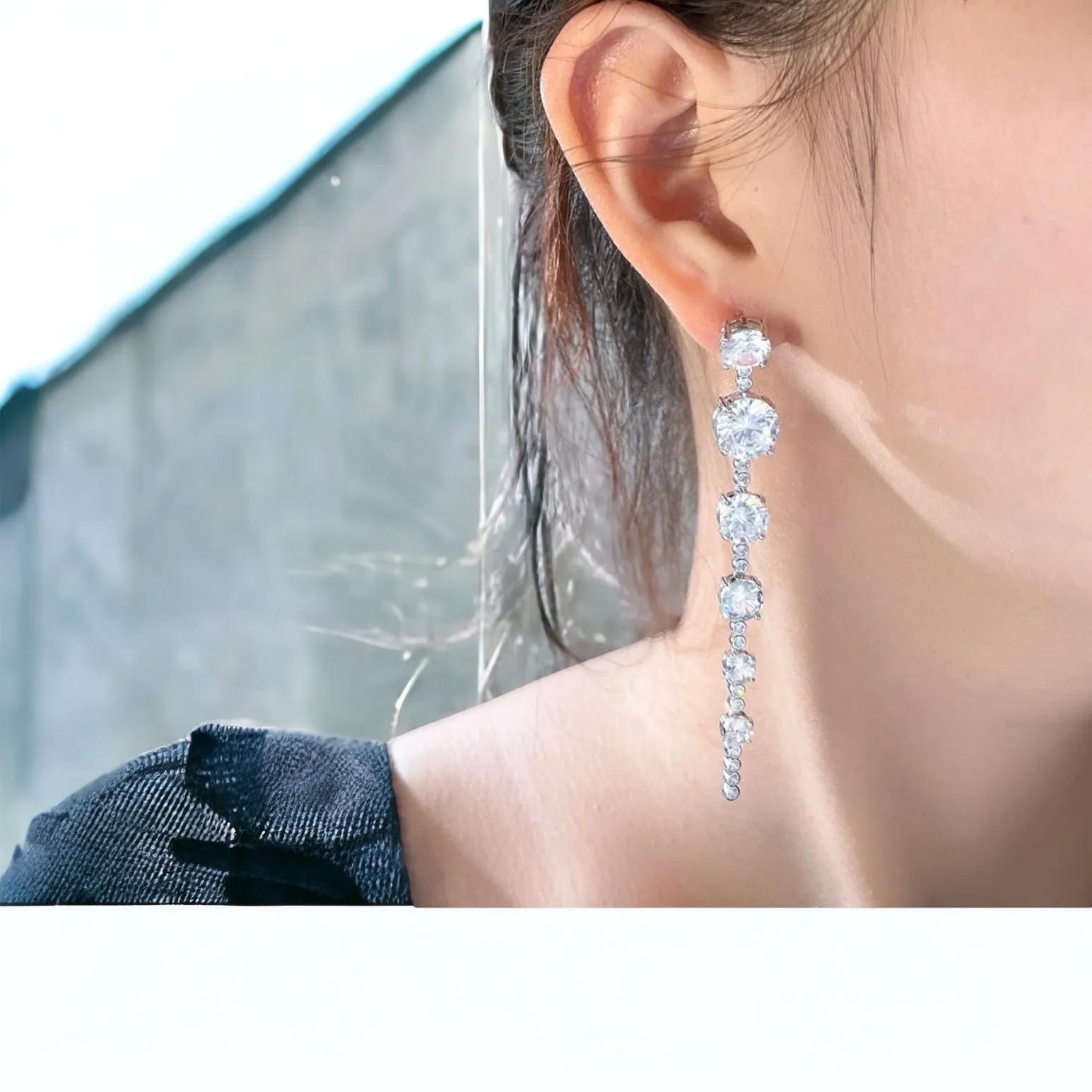 MIRA - CLEAR SILVER BRILLIANT CUT CZ DROP EARRINGS