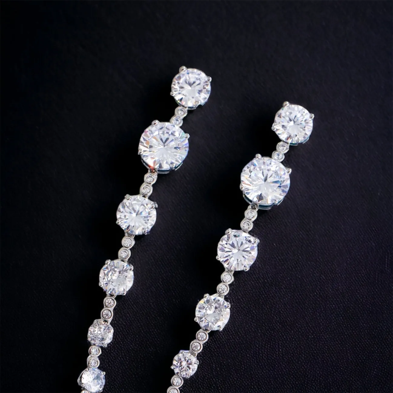 MIRA - CLEAR SILVER BRILLIANT CUT CZ DROP EARRINGS