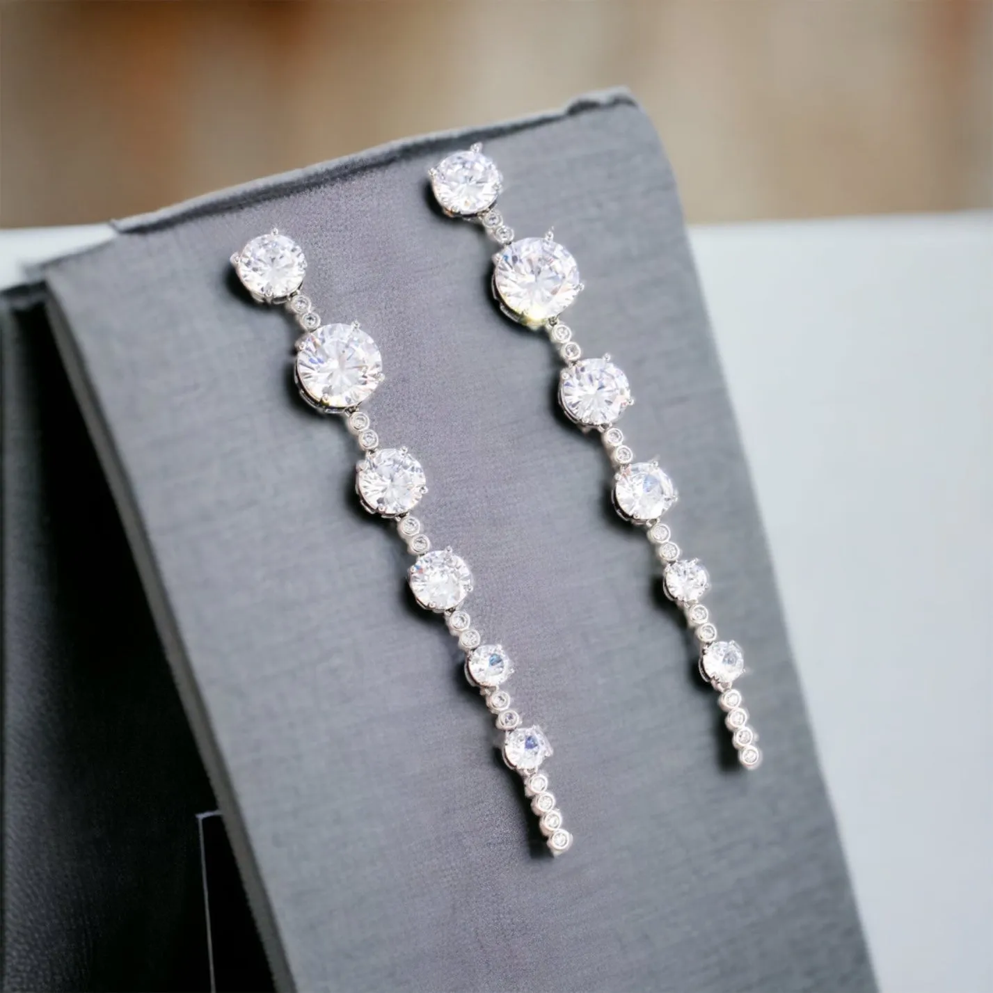 MIRA - CLEAR SILVER BRILLIANT CUT CZ DROP EARRINGS