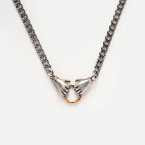 Mixed Metal Double Hand Charm Holder Necklace