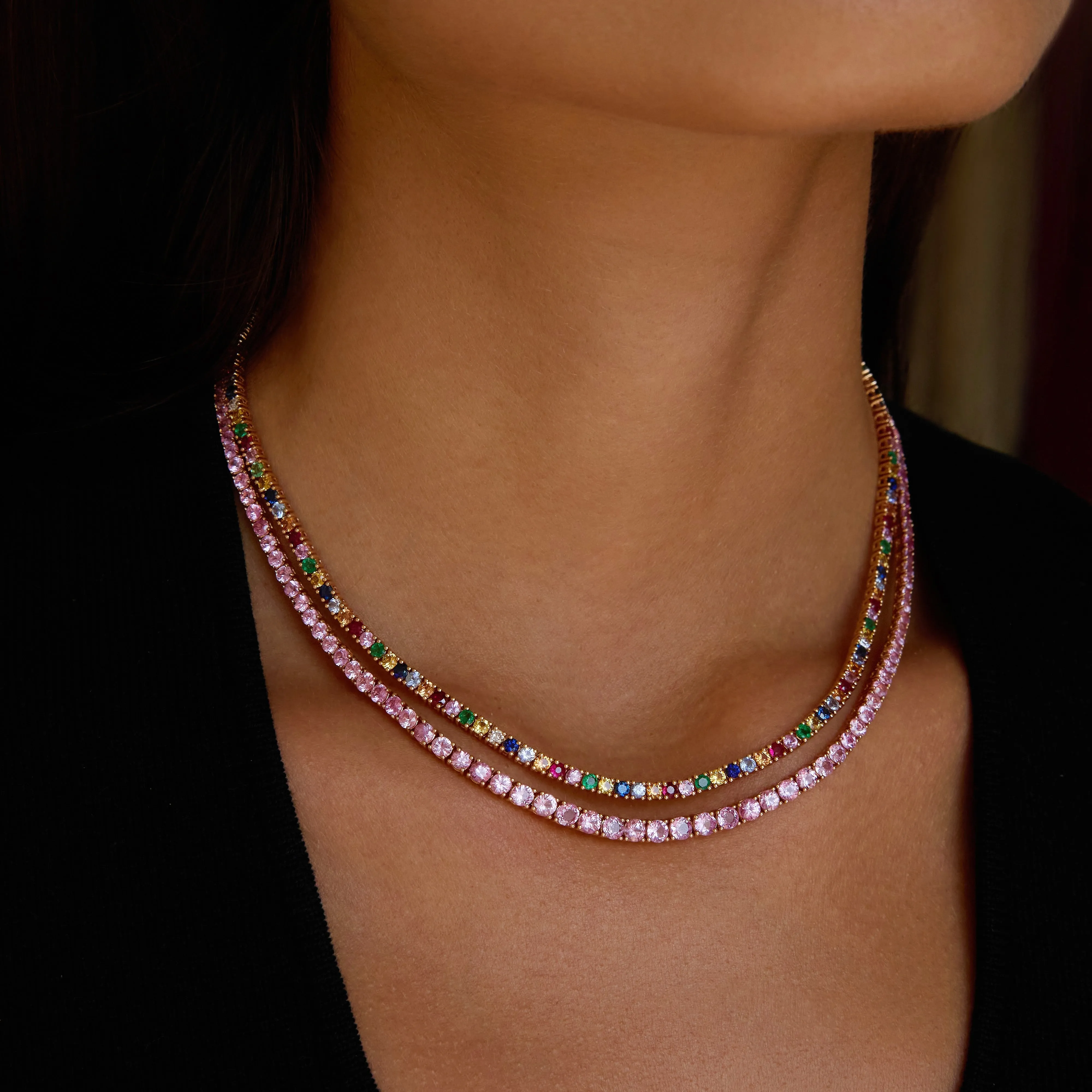MULTI-COLORED DIAMOND AND GEMSTONE HEPBURN NECKLACE