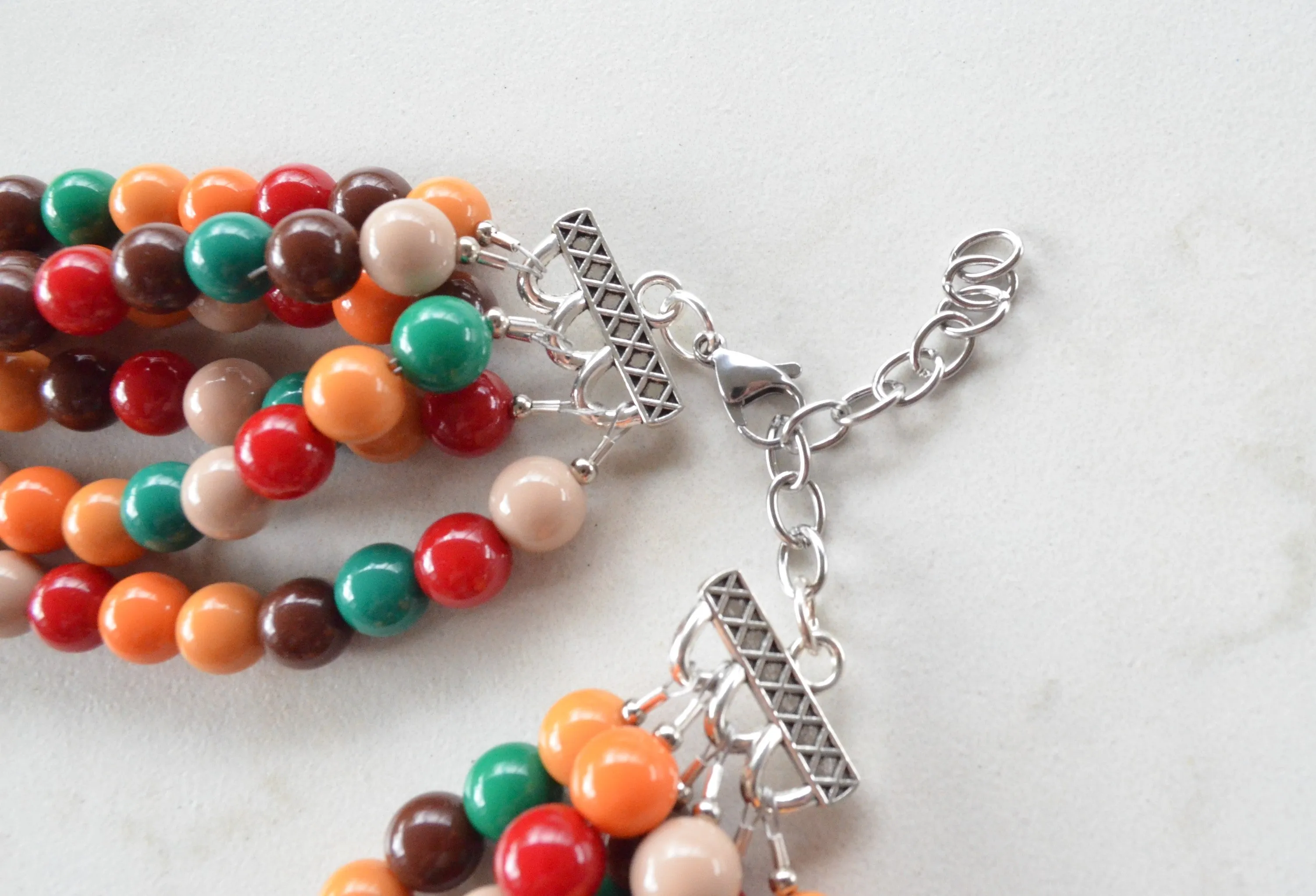 Multi Fall Colors Acrylic Lucite Bead Chunky Statement Necklace - Alana