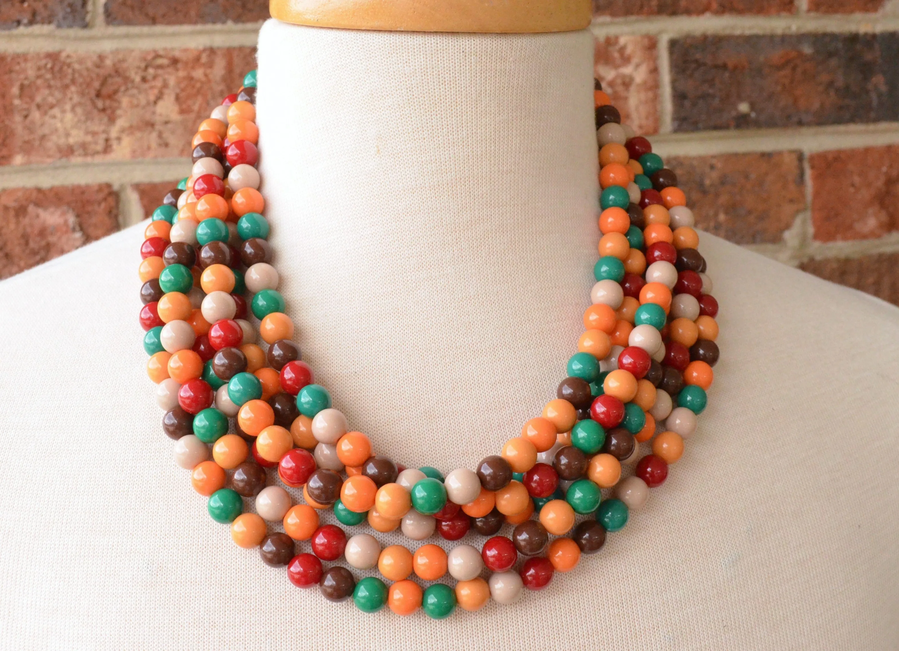 Multi Fall Colors Acrylic Lucite Bead Chunky Statement Necklace - Alana