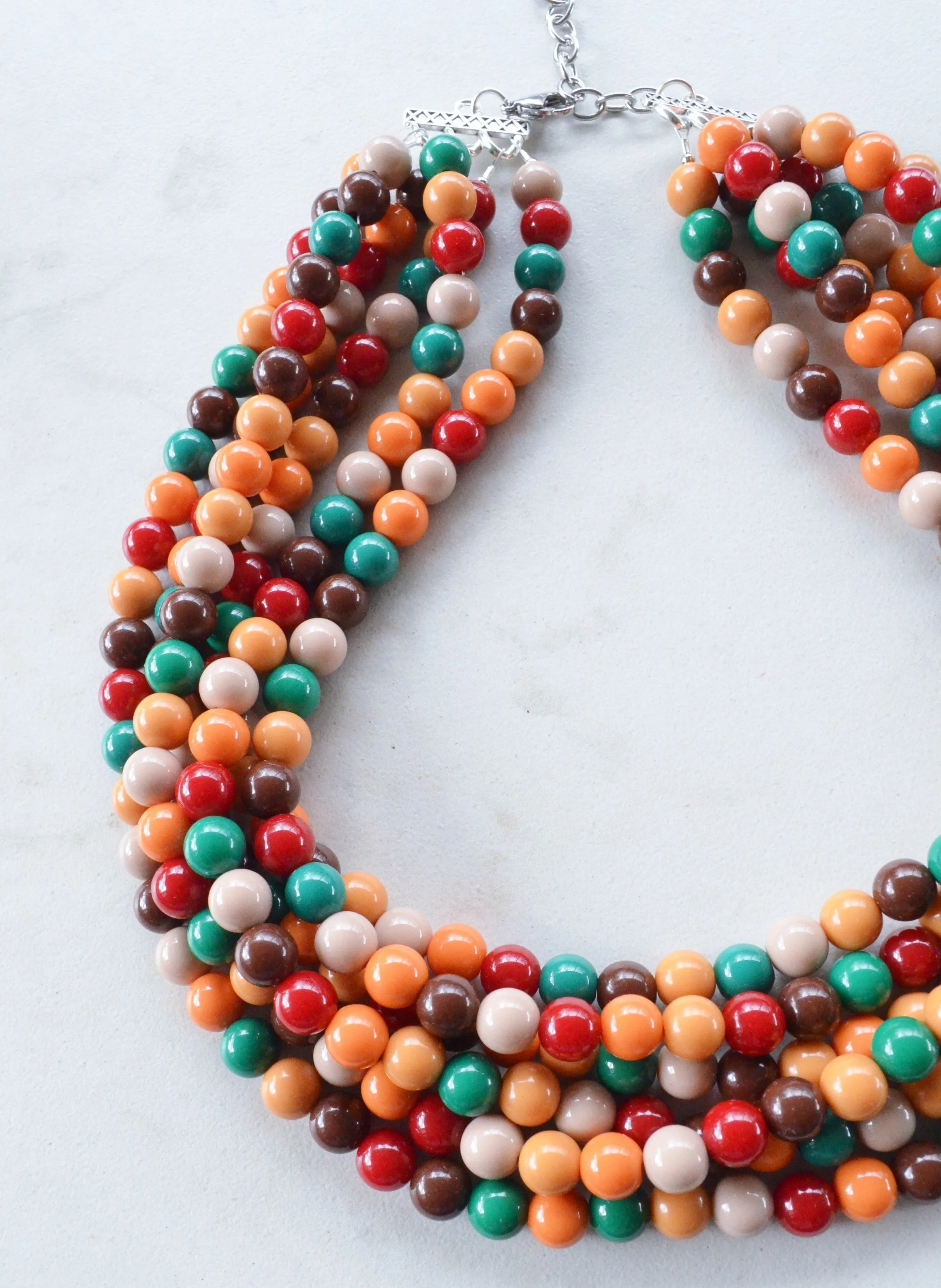 Multi Fall Colors Acrylic Lucite Bead Chunky Statement Necklace - Alana