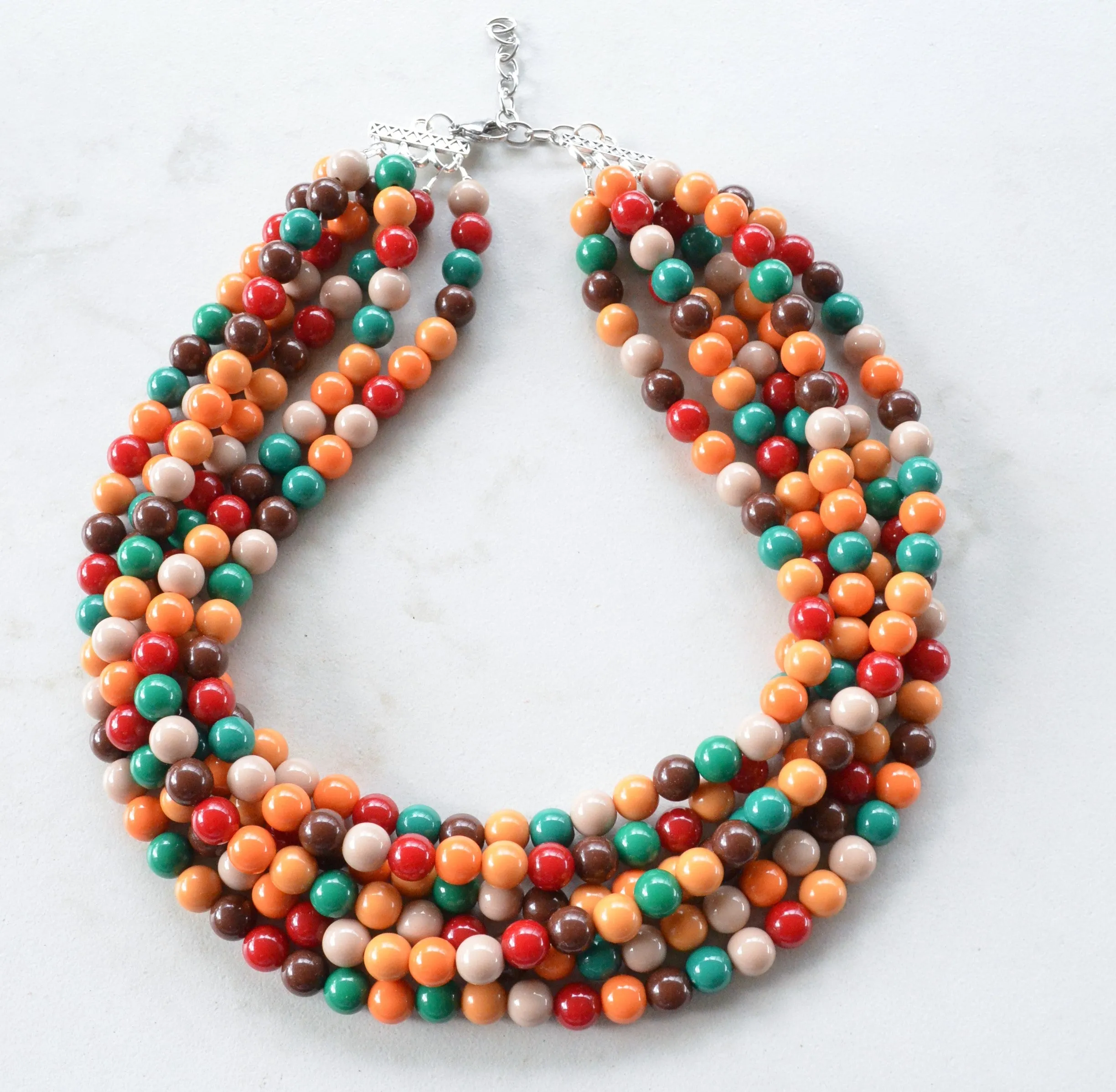 Multi Fall Colors Acrylic Lucite Bead Chunky Statement Necklace - Alana