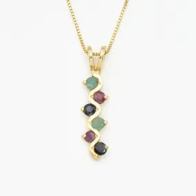 Multicolor Gold Necklace - Emerald Ruby Sapphire Pendant - Multistone Necklace