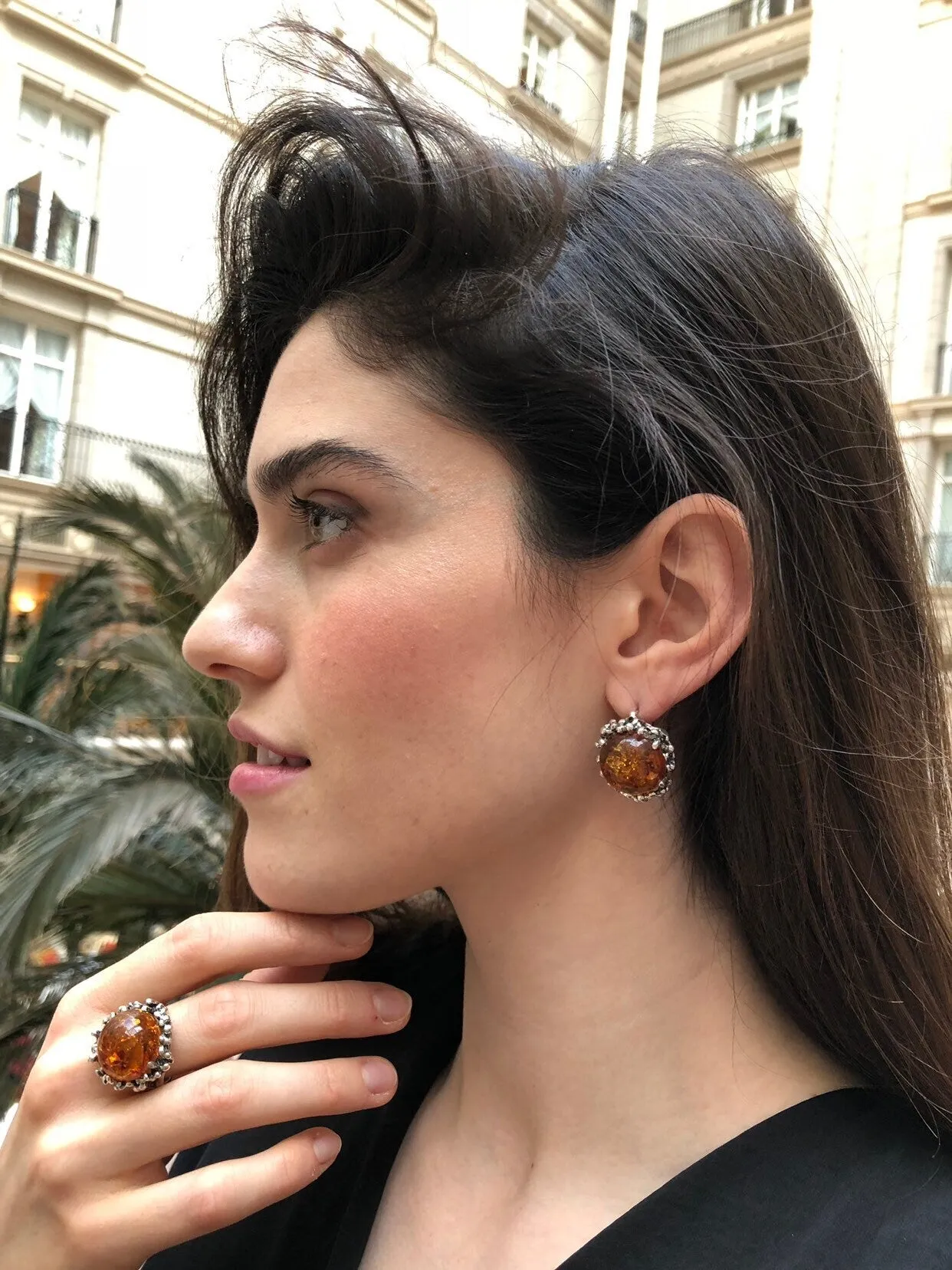 Natural Amber Earrings - Large Yellow Earrings - Vintage Heavy Earrings