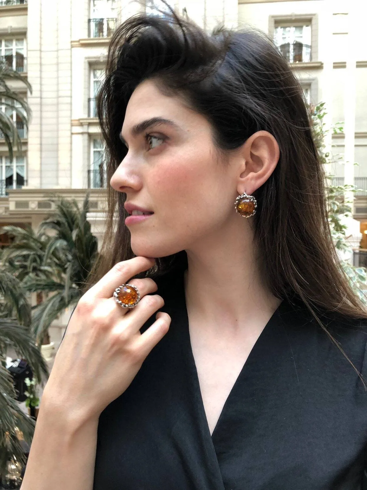 Natural Amber Earrings - Large Yellow Earrings - Vintage Heavy Earrings