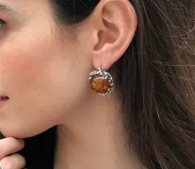 Natural Amber Earrings - Large Yellow Earrings - Vintage Heavy Earrings