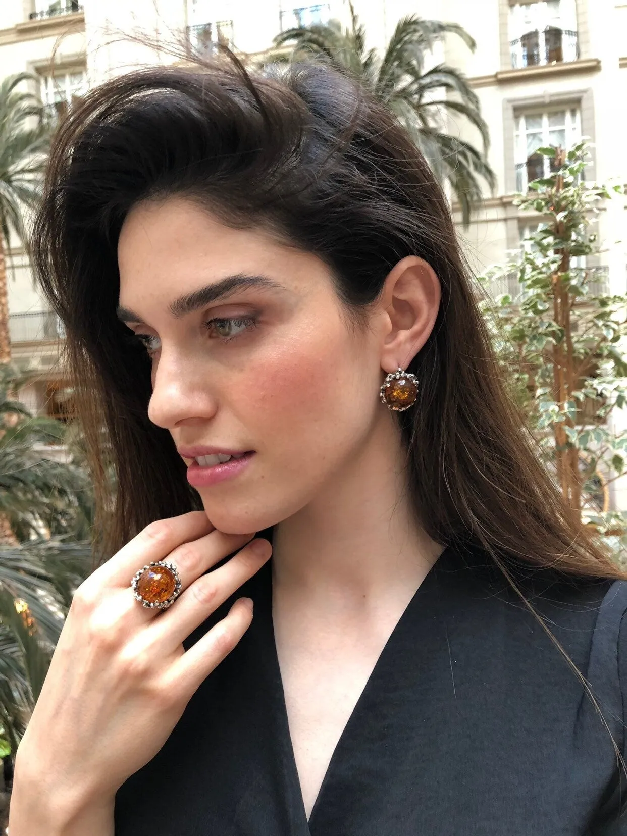 Natural Amber Earrings - Large Yellow Earrings - Vintage Heavy Earrings