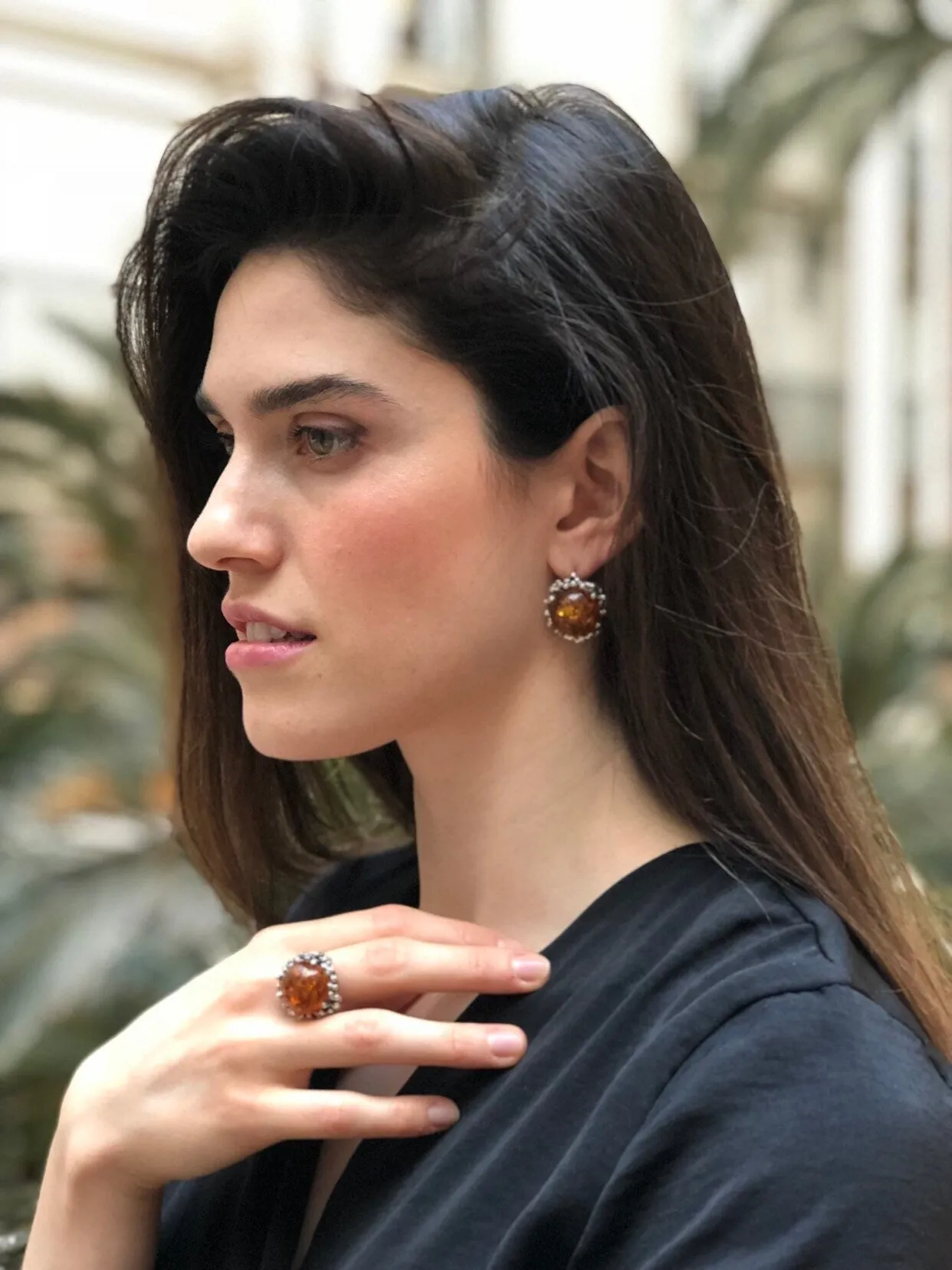 Natural Amber Earrings - Large Yellow Earrings - Vintage Heavy Earrings