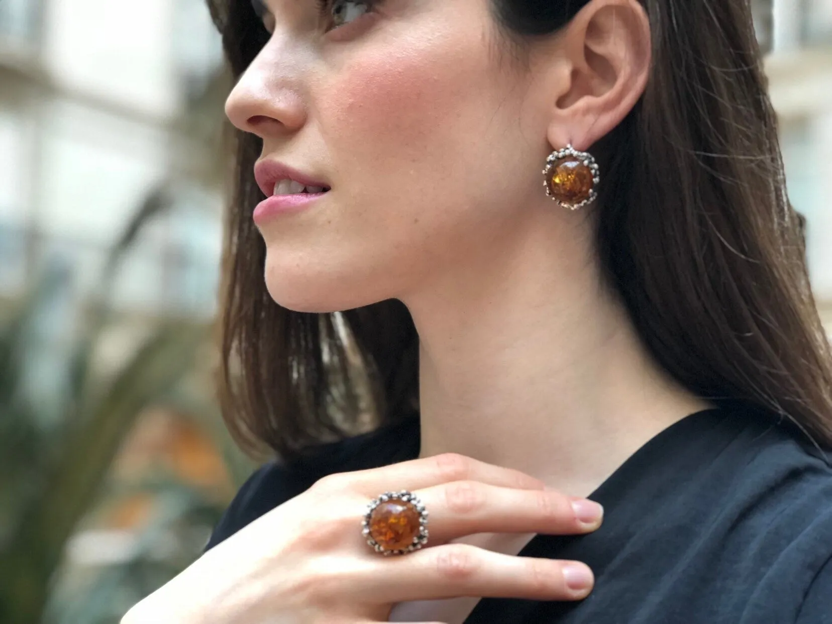 Natural Amber Earrings - Large Yellow Earrings - Vintage Heavy Earrings