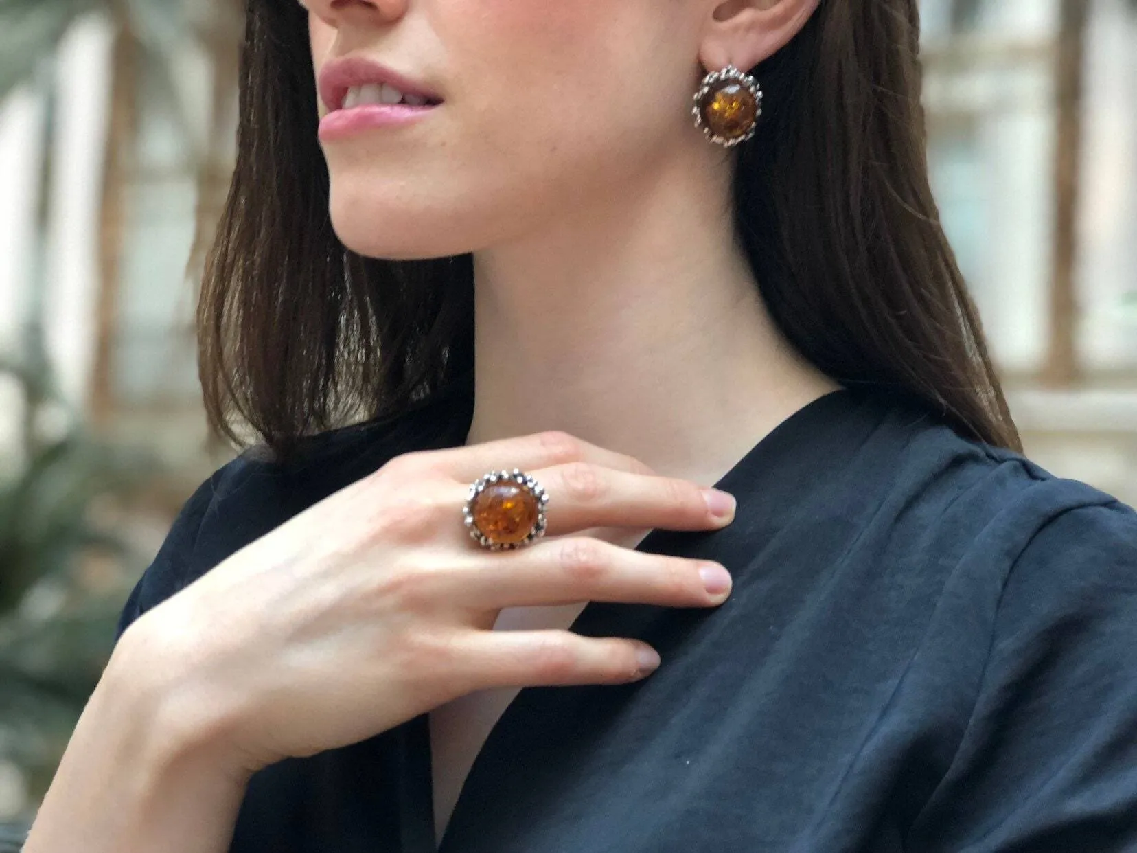 Natural Amber Earrings - Large Yellow Earrings - Vintage Heavy Earrings