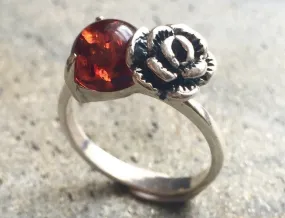Natural Amber Ring - Yellow Rose Ring - Vintage Flower Ring