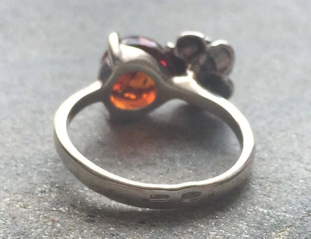Natural Amber Ring - Yellow Rose Ring - Vintage Flower Ring