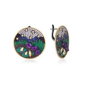 Natural Amethyst Circle Sterling Silver Studs for Women