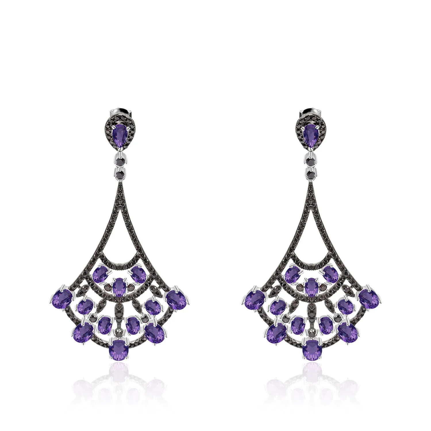 Natural Colourful Gemstones Fan-shaped Silver Drop Earrings for Women