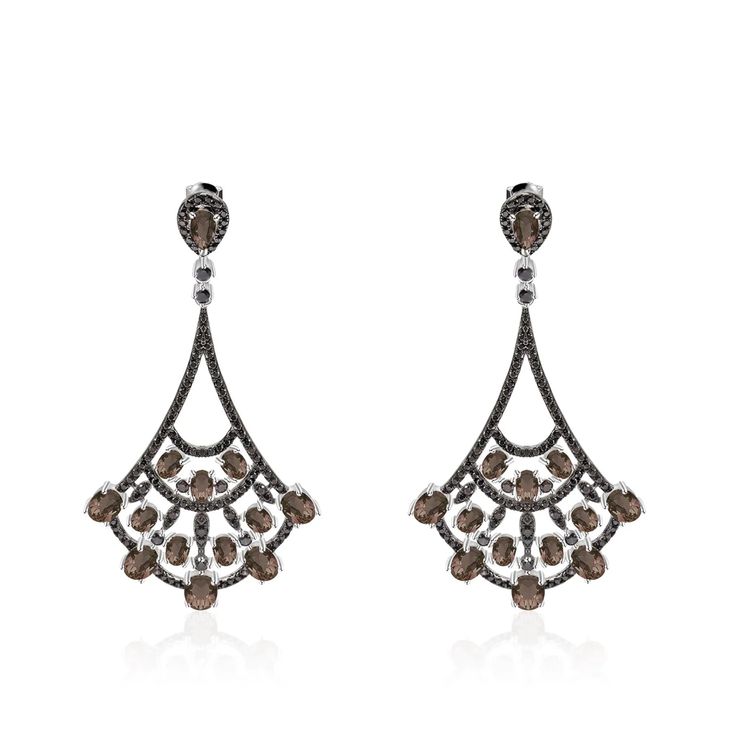 Natural Colourful Gemstones Fan-shaped Silver Drop Earrings for Women