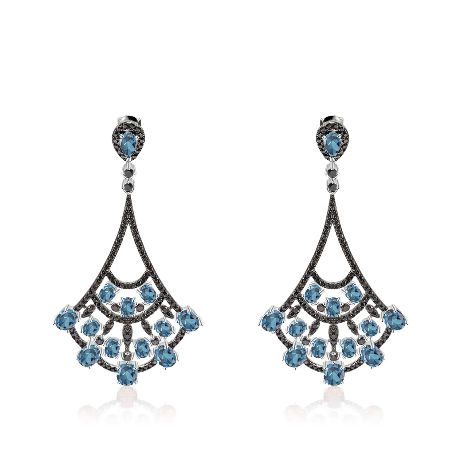 Natural Colourful Gemstones Fan-shaped Silver Drop Earrings for Women