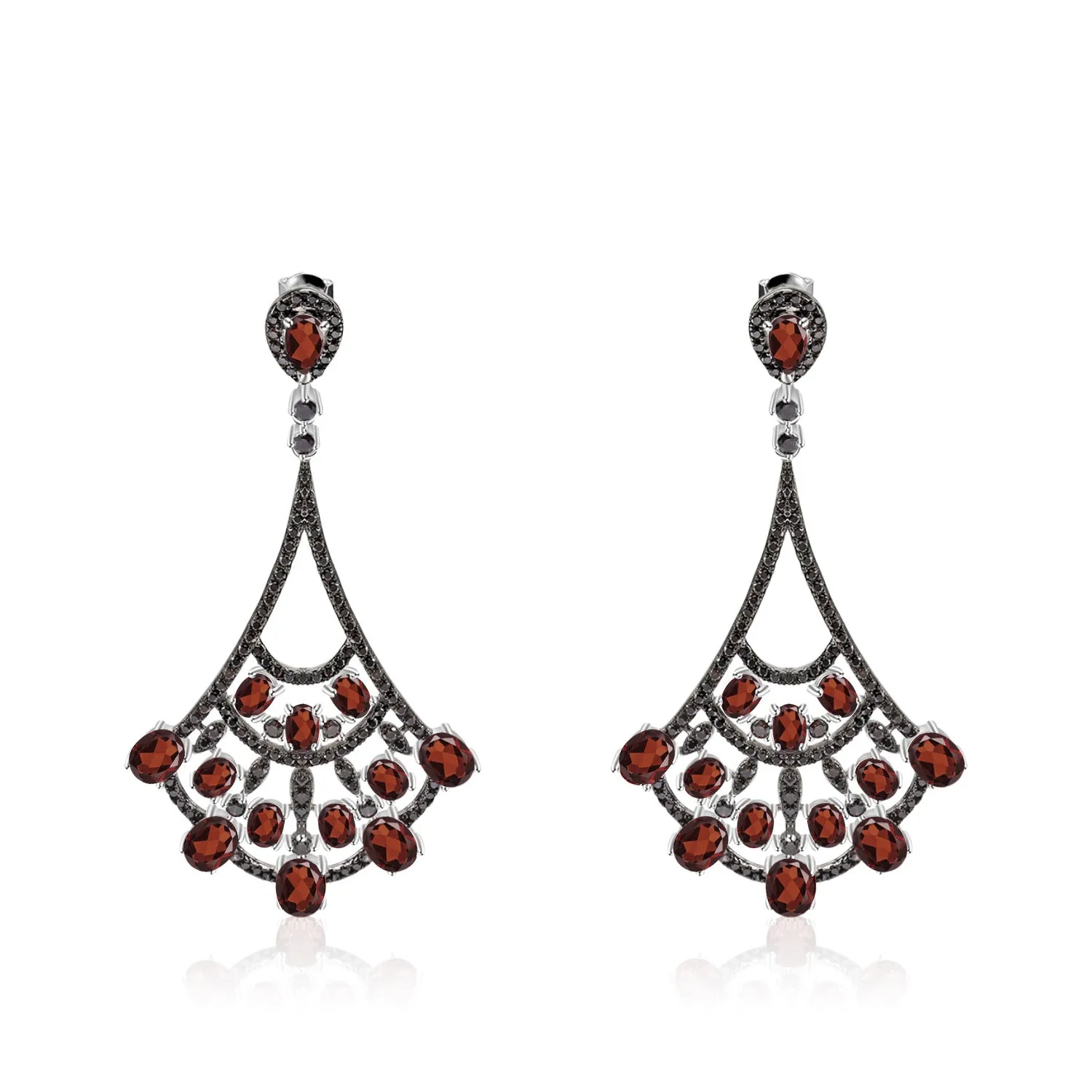 Natural Colourful Gemstones Fan-shaped Silver Drop Earrings for Women