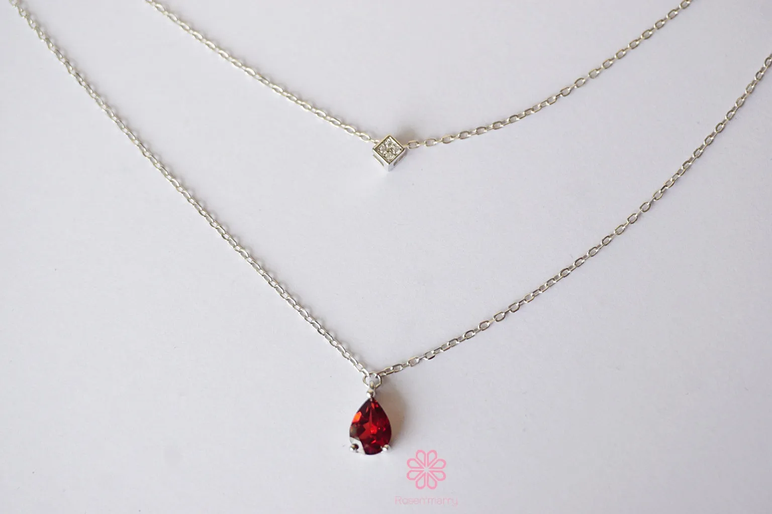 Natural Garnet Necklace Sterling Silver925 With Rose gold Plated.