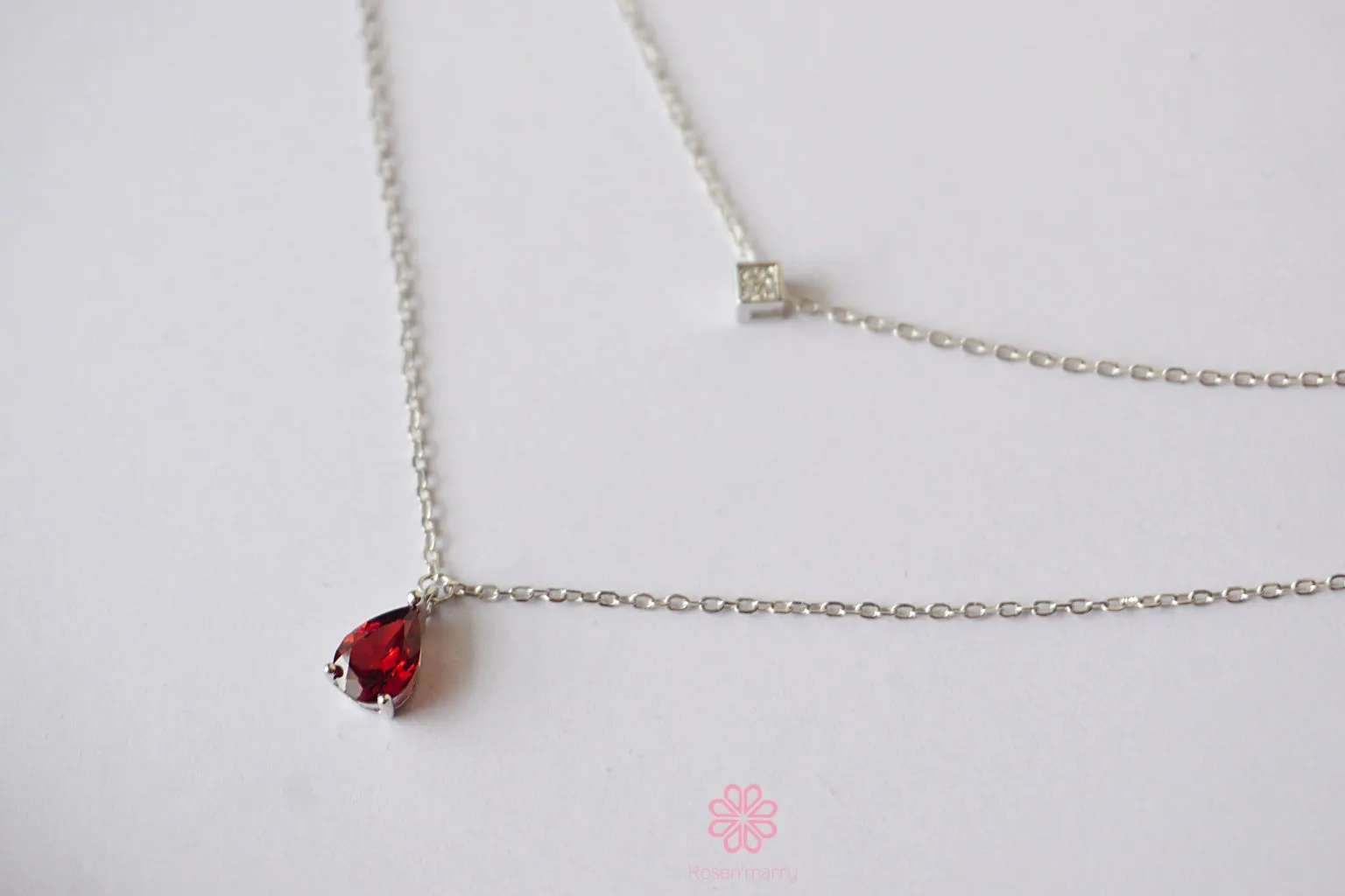 Natural Garnet Necklace Sterling Silver925 With Rose gold Plated.