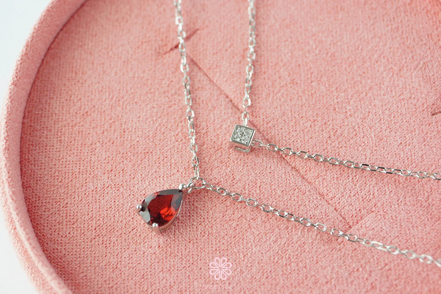 Natural Garnet Necklace Sterling Silver925 With Rose gold Plated.