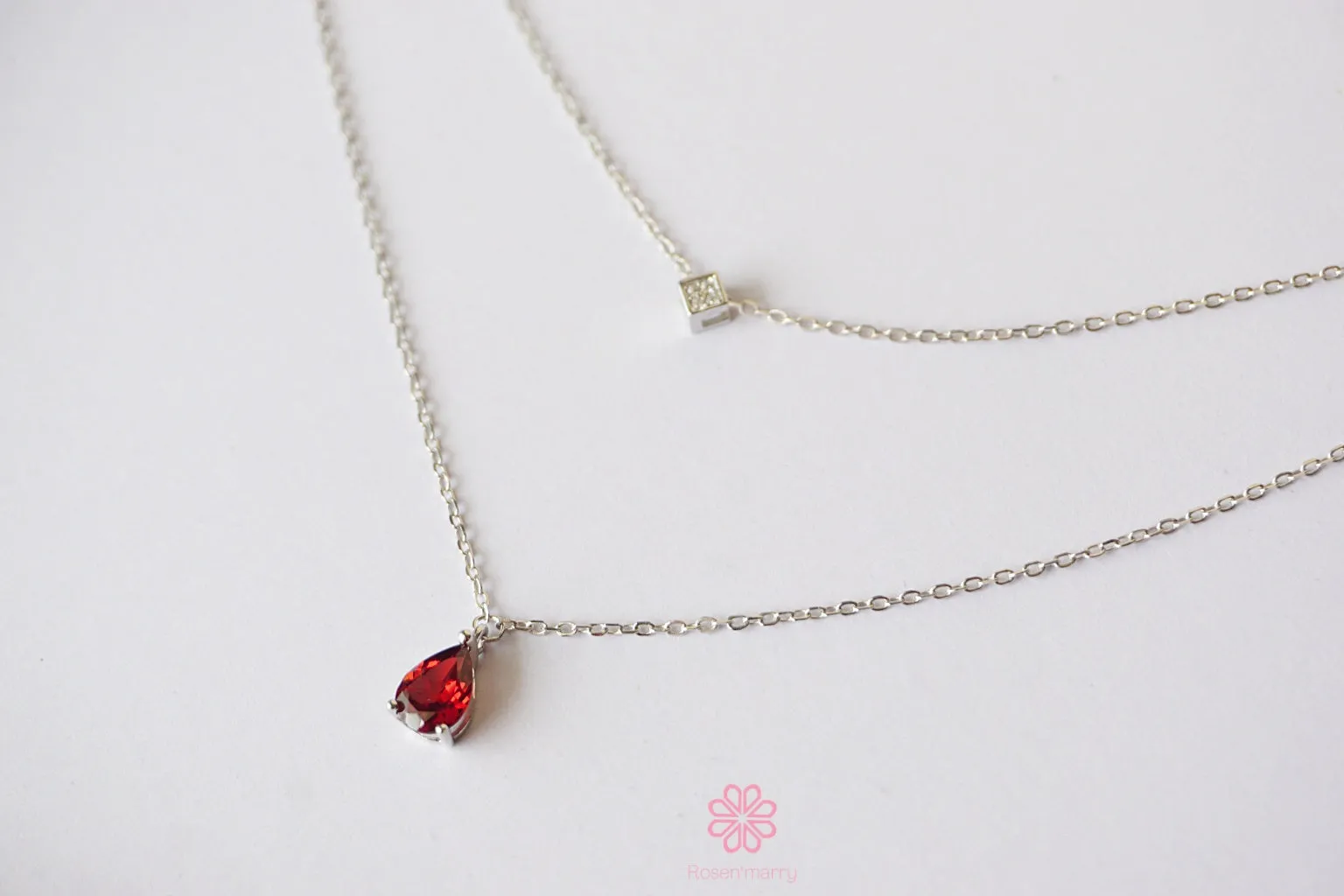 Natural Garnet Necklace Sterling Silver925 With Rose gold Plated.