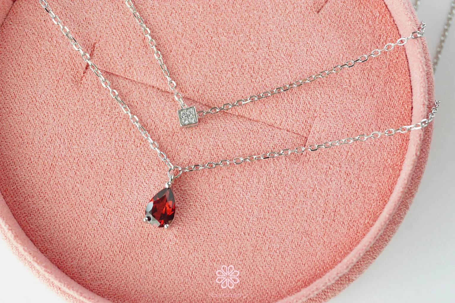 Natural Garnet Necklace Sterling Silver925 With Rose gold Plated.