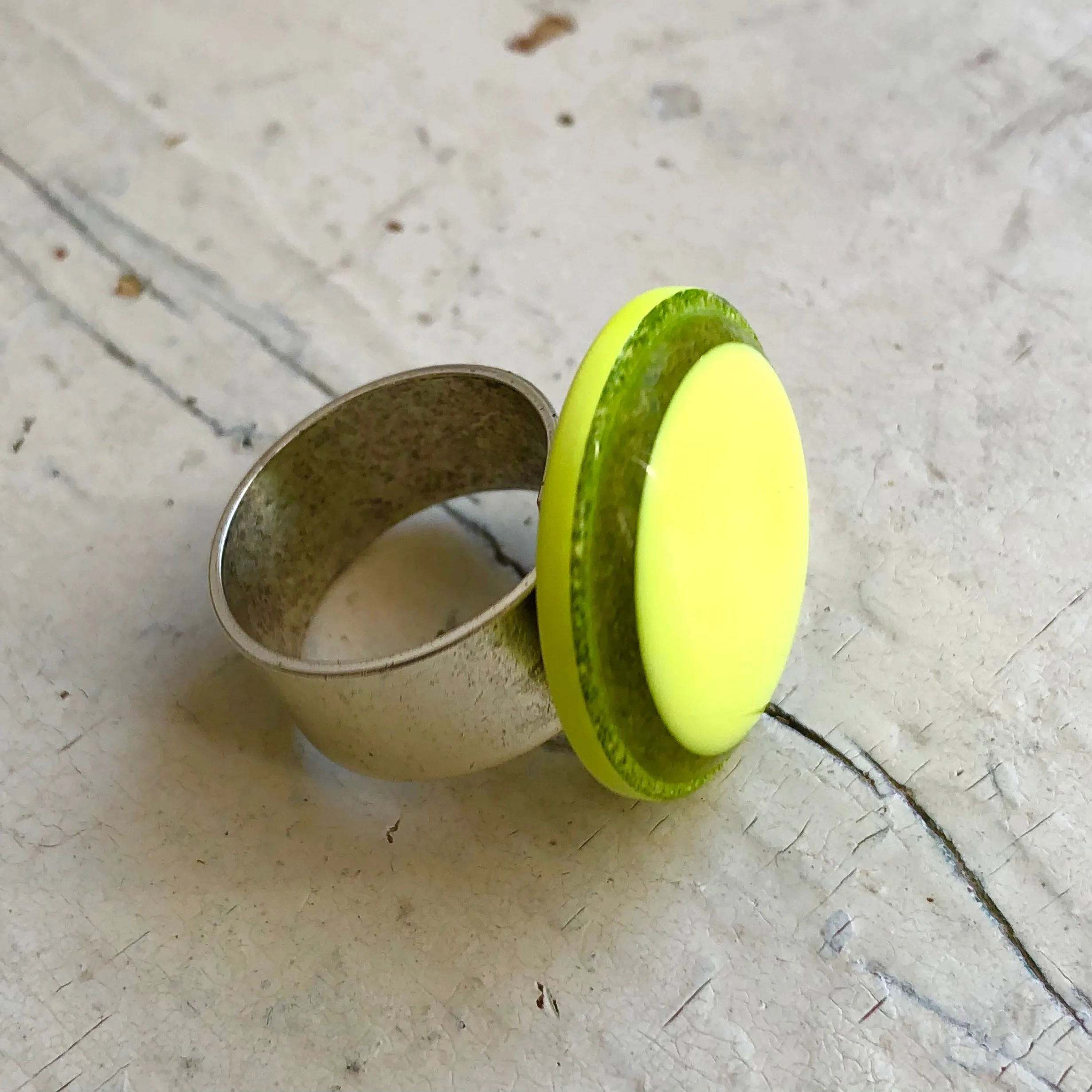 Neon Yellow Glitter Resin Cocktail Ring