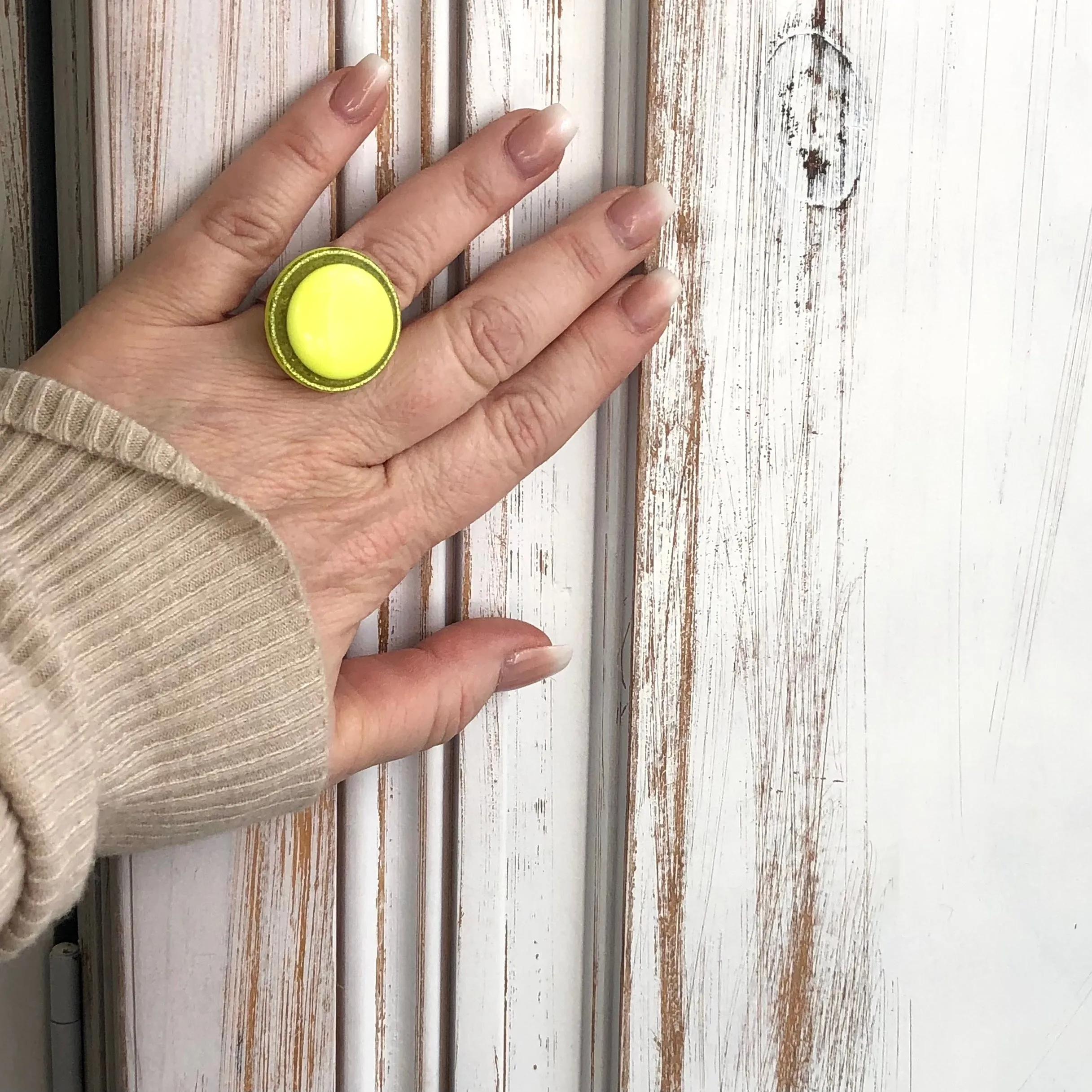 Neon Yellow Glitter Resin Cocktail Ring