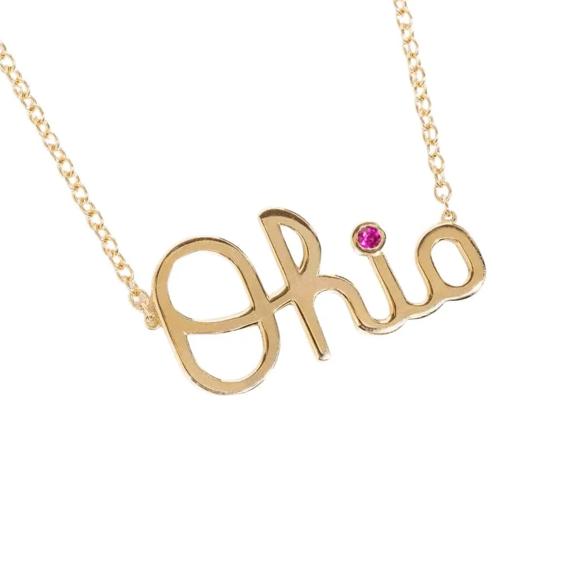 OSU Script Ohio Necklace with Ruby Accent