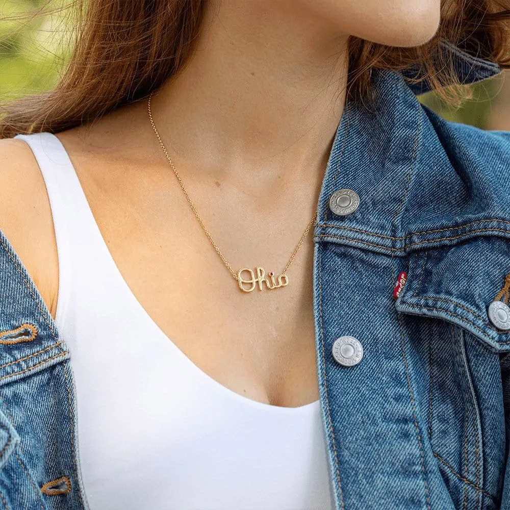 OSU Script Ohio Necklace with Ruby Accent