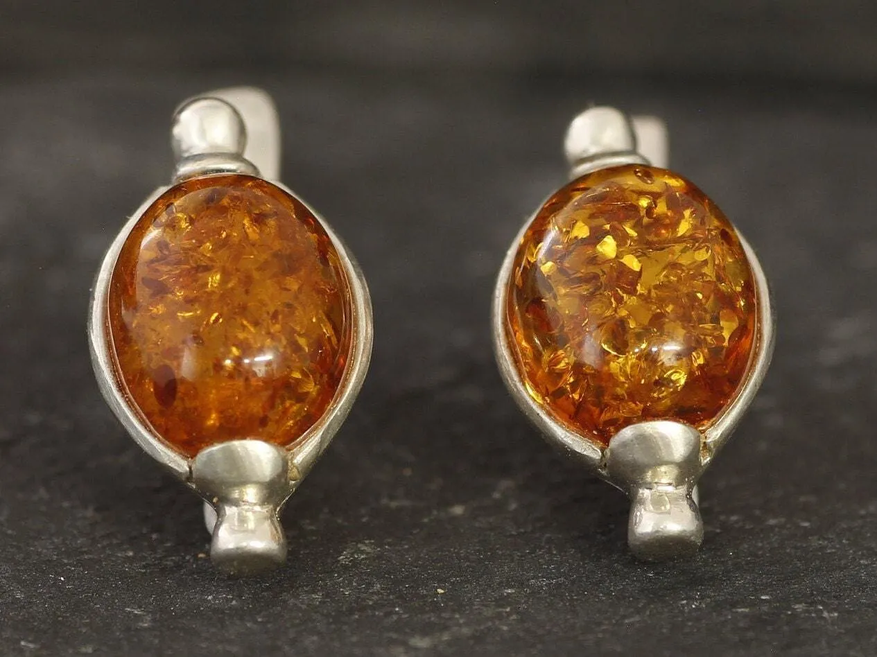 Oval Amber Earrings - Natural Amber Earrings, Yellow Amber Earrings